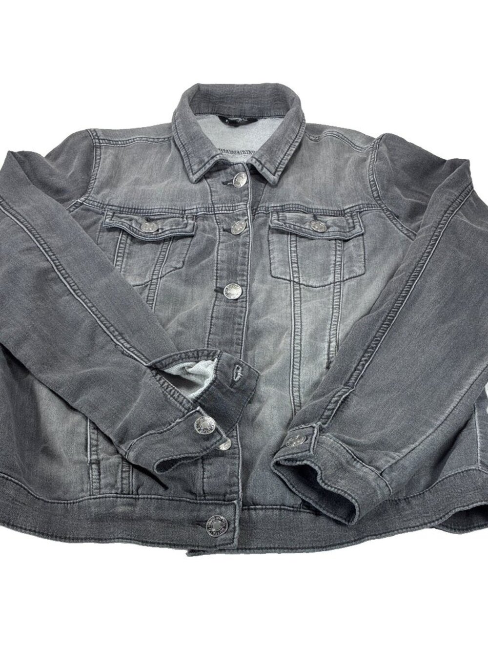 Buffalo David Bitton Denim Trucker Jacket Women Medium Gray Black Faded Stretch